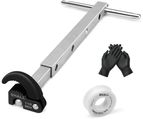 Shall Llave telescópica para lavabo, llave de fregadero ajustable con mango extensible de 10 a 17 pulgadas, llave de tuerca de grifo totalmente pulida con capacidad de mandíbula de 3/8 a 1-1/4