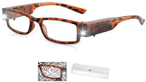 300% Magnifying Glasses with Lights, LED Reading Wearable Glasses, Hands Free Replaceable Battery Magnifier Eyeglasses for Hobbies, Reading, Close Work, Crafts, Jewellers (Amber)