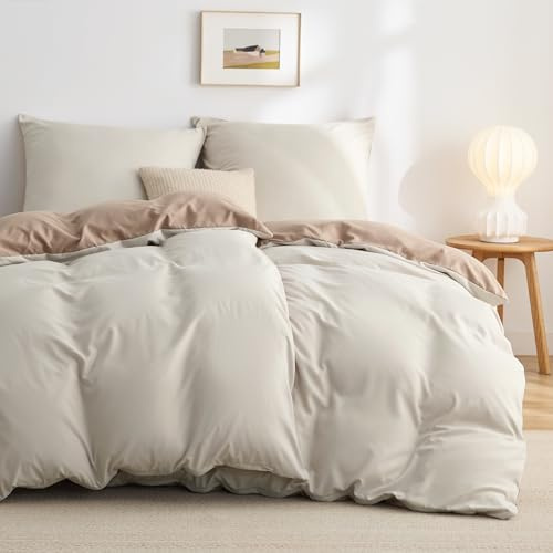 BEDSURE Bettwäsche 135x200 4teilig Mikrofaser - Khaki/Beige, 80x80 Kissen | Kontrast-Design Wendebettwäsche mit Reißverschluss, Oeko-TEX zertifiziert, einfache Montage, für Zuhause & Hotel