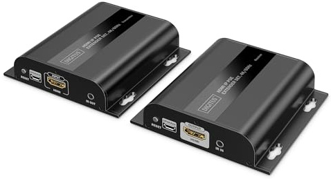 DIGITUS HDMI IP PoE Extender Set – UHD 4k 60Hz – HDMI 2.0 – hasta 200 m de alcance – transmisor y receptor – hasta 253 receptores – CAT 6 – negro