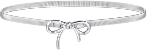 Classicseali Metall midjebälte, silverbälte för kvinnor med rosett, justerbart modebälte för damkläder, lämplig för damklänningar, formella jeans och skjortor
