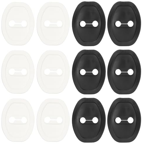 sourcing map 12pcs Silicone Car Door Latch Protective Cover, High Elasticity Silent Shock Absorption Lock Accessories for Women Men Black/White