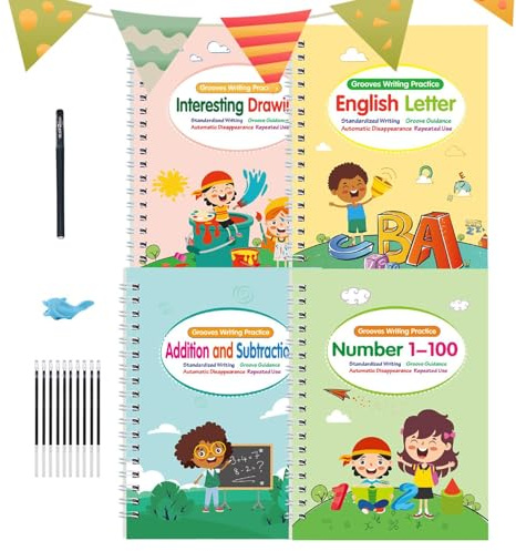 Groove – Cahier d'exercices d'écriture pour | Cahiers de traçage de lettres rainurées pour calligraphie apprendre à écrire 1 ensemble pour de 3 à 8 ans préscolaire maternelle