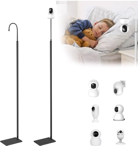 Soporte para vigilabebés de 170 cm, altura ajustable, soporte de suelo con conexión de rosca 1/4, soporte flexible multiusos compatible con la mayoría de cámaras de vigilabebés (negro)