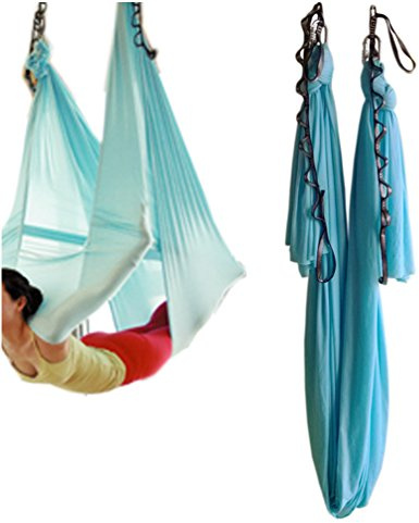 Wellsem® - Hamac élastique de 5 m pour Pilates Yoga Swing Yoga aérien avec mousqueton et chaîne en guirlande, Bleu ciel