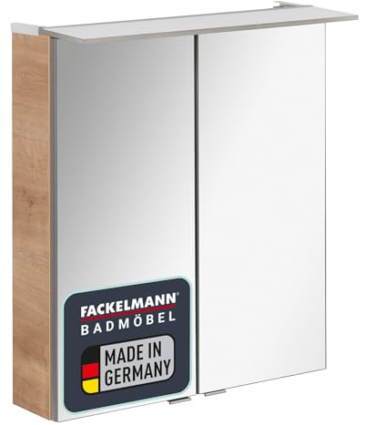 FACKELMANN B.PERFEKT LED Spiegelschrank 60 cm, AST-Eiche, Energiesparende LED-Beleuchtung, Made in Germany, Maße: 60x69x15 cm