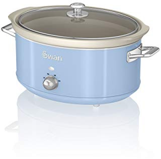 Swan SF17031BLN Retro Slow Cooker with 3 Temperature Settings, Keep Warm Function, Removable Dishwasher Safe Pot, Up to 8 Portions, 6.5L, 320W, Retro Blue