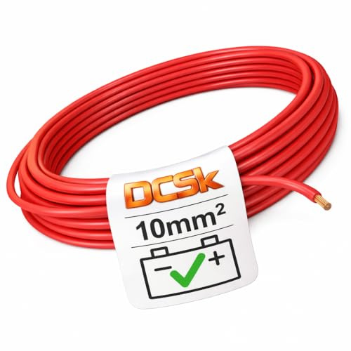 DCSk - 10mm² - 5m Câble Électrique Unipolaire pour Application Automobile - Véhicule, Voiture, Moto - Type FLRY B Asymétrique 10mm2 - Couleur Rouge - Longueur de fil 5 m