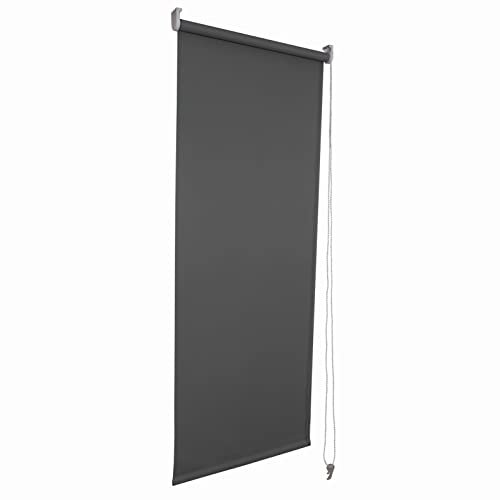 Funky Gadgets Roller Blinds Thermal Blackout Roller Blind, Easy Fit Child Safe Trimmable UV Protection Home Office Window Blinds, Grey Blind (60cm Wide X 210cm Drop)