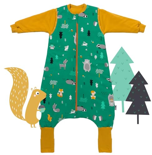 schlummersack Winter Schlafsack mit Füßen Bio Baumwolle 110 cm 3.5 Tog Waldtiere | Kinder Schlafsack mit Beinen und verlängerten Bündchen für Körpergröße 110-120cm | Winter Füßen