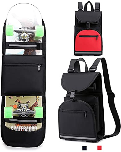 BRAVORD Foldable Skateboard Backpack Bag Carrier with Adjustable Shoulder Straps for Double Kick Longboard Electric Skateboard, Unisex (BLK)