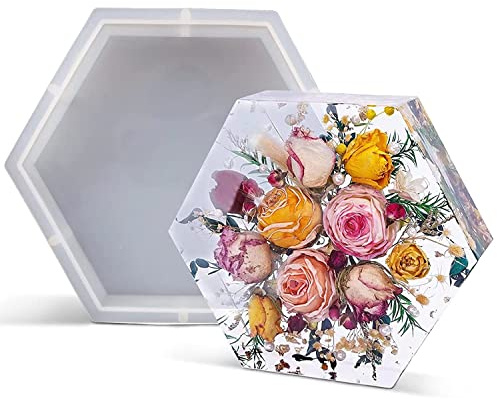 Wealike Harzformen, Kunstharzformen, Silikon, groß (20 x 22 x 5 cm), sechseckige Formen für Blumenkonservierung, tiefe Formen zum Harzgießen