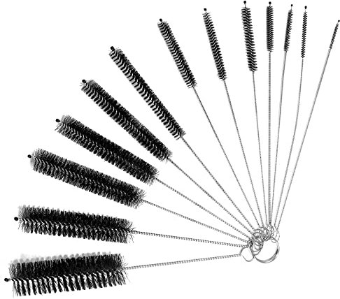 BokWin Juego de 13 cepillos de tubo de nailon de 8.3 pulgadas, cepillos de limpieza de botellas con diseño protector, limpiador para gafas, pajitas, teclados, cepillos de limpieza de tuberías (negro)