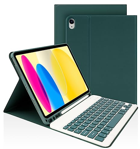 LAMA Bluetooth Keyboard Case for iPad A16 11 & 10th Gen 10.9, Dark Green | Detachable Keyboard Folio Cover with Pencil Holder, Full Protection, Adjustable Viewing Angles, Auto Sleep/Wake, UK Layout