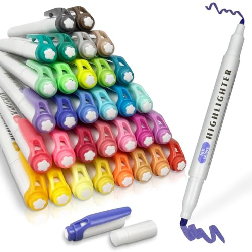 YOSKAEDI Evidenziatori, 32 evidenziatore a doppia punta, set evidenziatori fluo colorati,evidenziatori tratto,evidenziatori pastello per diario, materiale scolastico per ufficio