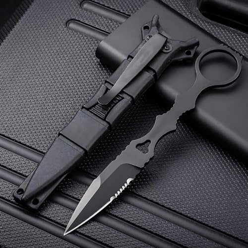 Portable 6.7 Inch 440C Fixed Blade Outdoor Camping Straight Knife With Kydex Sheath - Black