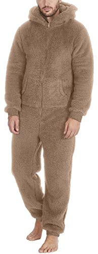 Duohropke Herren Jumpsuit Teddy Fleece Schlafanzug mit Taschen,Damen Reißverschluss Schlafanzug Winter Overall Einfarbig Loungewear Paar Flauschig Schlafoverall Flauschig und Kuschelig Pyjama