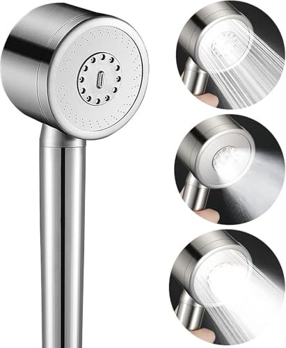 SAITUO Ganzmetall Duschkopf,Duschbrause Druckerhöhend,304 Edelstahl Brausekopf Dusche,Wasser Sparen Handbrausen-3 Einstellbare Sprühmodi,Fallsicher und Robust Anti Kalk Duschkopf (Silber)
