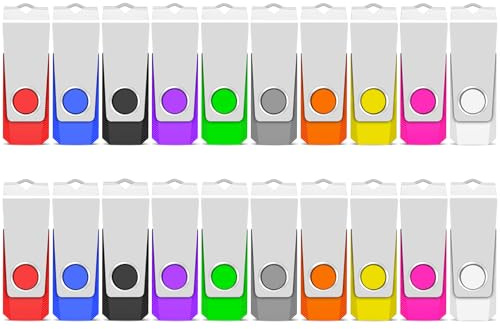 TEWENE USB Stick 8GB 20 Stück Set, USB 2.0 Rotate Flash Drive | Inklusive Schlüsselanhänger und Aufklebern, 360° drehbares Gehäuse, weitgehend kompatibel, erhältlich in 10 Farben