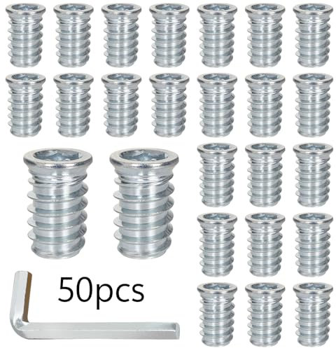 50 Pcs M10 Threaded Inserts for Wood Insert, Thread Inserts Nuts M10x25MM Flanged Hex Socket Nut Wood Insert Hex Socket Galvanized Suitable for Pine Plywood Composite Panels