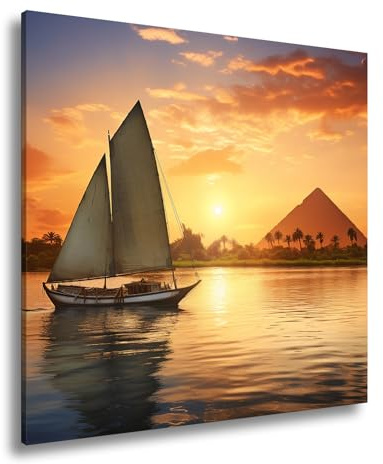 deyoli Leinwandbild Segeln bei Sonnenuntergang – Ägyptens Zauber am Nil Format: 40x40cm XXL Kunstdruck Bild auf Keilrahmen/Wandbild/Wohnzimmer Dekoration