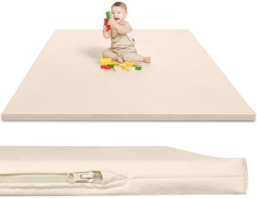 Growithu Lekmattor i läder för golv: 125 x 125 x 3 cm extra tjockt skumlekkamrat för spädbarn och småbarn – mjuk och vattentät vadderad lekmatta för lekhage