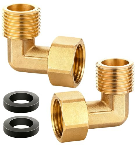2 stycken rörlig mässing skruvanslutning, 3/4 tum (AG Ø 25 mm x IG Ø 25 mm), vinkel 90°, IG/AG skruvanslutning, DN20 90 graders vinkelskruv för vatteninstallationer och centralvärmesystem