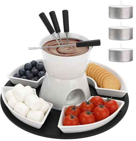 White Ceramic Chocolate Fondue Pot Set Cheese Ice Cream Warmer