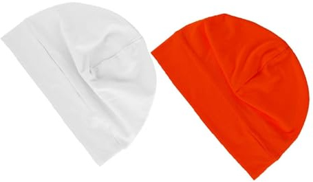 TISHITA 2 Pièces Bonnet de Nuit Bonnet Tête Couvre-chaussure Casque Doublure Spandex Doux Multifonctionnel Convient Aux Hommes Femmes Sommeil Intérieur, Orange et Blanc