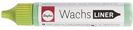 RAYHER HOBBY Rayher 31500409 Wachs-Liner, pastellgrün, Flasche 30 ml, zum Kerzen bemalen, Wachsstift, Flüssigwachs zum Malen direkt aus der Flasche