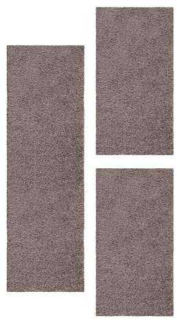 HomebyHome Bettumrandung Schlafzimmer 3 teilig Teppich Taupe - Waschbarer Bettumrandung Teppich Läufer Set Extra Flauschig Bettvorleger Schlafzimmer Bettset:2 St. 80x150 cm | 1 St. 80x250 cm