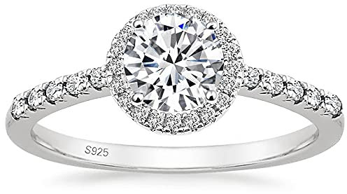 Zakk Ring Damen Verlobungsring Silber 925 Runden Zirkonia 1,25 Karat Solitaire Halo Partnerringe Eheringe Trauringe Freundschaftsringe Versprechen Ringe (Silber,65 (20.7))