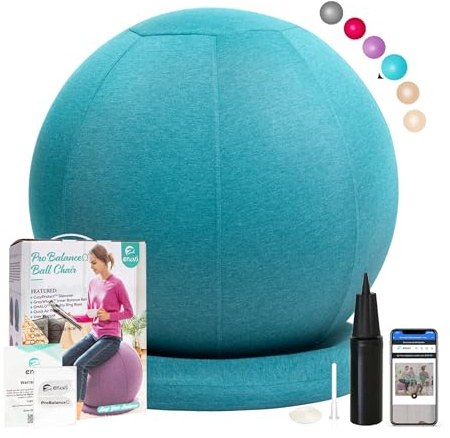 ENOVI ProBalanceΩ Yoga Ball Chair, Exercise Ball with Slipcover and Base for Office and Home, Birthing and Pregnancy, 55cm, AB