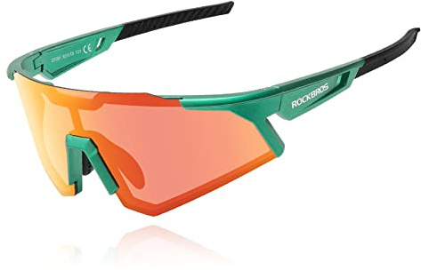 ROCKBROS Fahrradbrille Polarisierte Sportbrille Sonnenbrille Damen und Herren UV400 Schutz Winddicht für Outdoor-Sport Radfahren Angeln Laufen Golf Grüner Rahmen