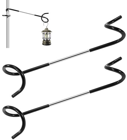 AYMQC Camping Laternenhalter Zeltstangen Pfosten Haken Outdoor Doppelendiger Laternenhaken für Camping Garten Aufhängen Laternen Wasserkocher Müllsäcke 2 Stück (Schwarz)