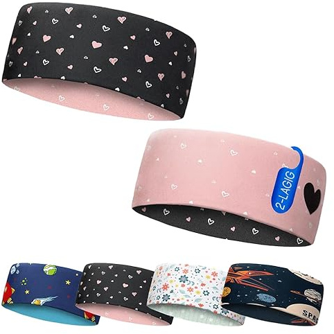 Stirnband Kinder Winter mit Motiv – 2-lagig, wendbar, Ohrenschutz | Wärmendes 2-lagiges Kinder-Sportstirnband mit Motiv – schnelltrocknend für Wandern, Rad und Ski