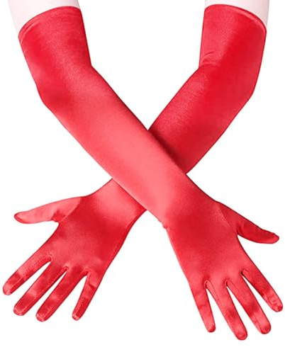 VilaGi Long Elbow Satin Gloves Red Evening Gloves 1920s Opera Glove for Women Ladies,Velvet Fancy Dress Wedding Prom Party Dance Costume Accessories,21inches