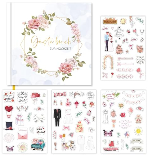 Rongxze Libro de Visitas, Álbum Fotos Scrapbook, 120 Páginas en Blanco, 60 Páginas, Libro Encuadernado con Valor, Cubierta de Cartón, Adecuado para Bodas (Versión Alemana)