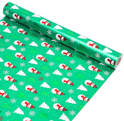 HBell Weihnachts-Geschenkpapierrolle, 43 cm x 10 m, Metallic-Geschenkpapier mit Schneeflocken, Elch für Weihnachtsfeier, Neujahr, Festival, Geburtstag, Party-Dekorationen (grün)
