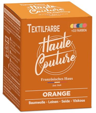 Haute Couture - Colorante Per Tessuti Arancione - 350g - Tintura per Tessuti Tutto in uno - Pronta all'uso per Vestiti e Tessuti