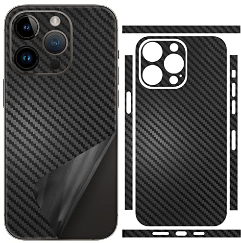 SUKIDIOVQ for iPhone 16 Pro Max Skin Wrap Carbon Fiber Phone Sticker Vinyl Ultra Thin Slim Ultralight Decal Glass Protector Film Protective for Back Side Borders Camera Frame Black