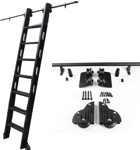 XEXENAMU Sliding Ladder Kit Rolling Library Ladder Rail Track Heavy Duty Slide Rails | Rolling Ladders for Bookshelf Warehouse Bar Closet Set Mobile Ladder Hardware Kit (Without Ladder)(13f