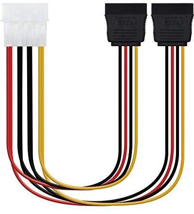 Blendend Cable SATA de alimentación 5.25 (Molex 4pin) a 2xSATA/H, longitud de 20 cm, ideal para conectar dispositivos SATA a fuentes de alimentación.