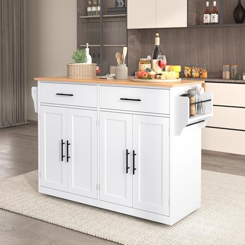 KUAKE Kücheninsel Küchenschrank mit arbeitsplatte mit Klappbarer Tischplatte, 120x46(70) x91 cm, mit Rollen und austauschbaren Holzbeinen, Kitchen Island Freistehend, für Küche und Esszimmer (Weiß)