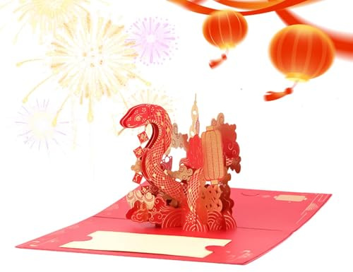 Karte 2025 Segen Karte, Frühlingsfest Feier Grußkarten, Chinesisches Neujahr Schlangenkarten für 2025, Jahr der Schlange Pop-Up Karte, Neujahrssegen Schlange Grußkarten