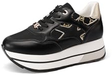 QUEEN HELENA Sneakers Platform Alte Scarpe da Ginnastica Casual Donna X32-32 (Nero, Sistema Taglie Calzature EU, Adulto, Donna, Numero, Media, 37)