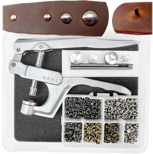 Leder Nieten Set mit Zange, Adapter für 3 Nietengrößen Metall Doppelkappe Druckknöpfe für DIY Handwerk Reperatur nähen, Handgemacht, DIY Kleidung