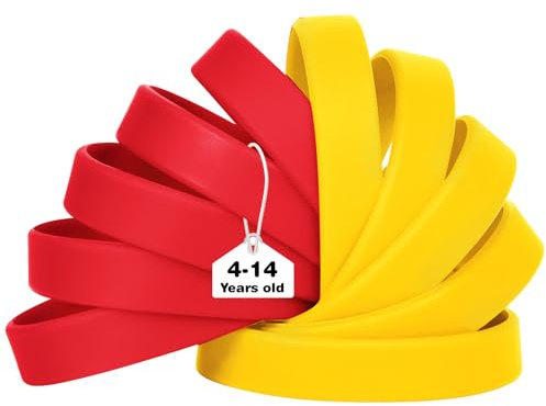 LVNRIDS 50 PCS Silicone Wristbands Rubber Bracelets for Kid Teen Yellow/Red, 7 inch Multicolor Silicone Wrist Bands for Business School Activity Party Music Festival