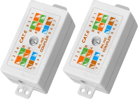 Quevati 2-Pack RJ45 Cat6 Junction Box, High Speed Inline Punchdown Krone Joiner for Cat6/Cat5E/Cat5 Ethernet Network Cables