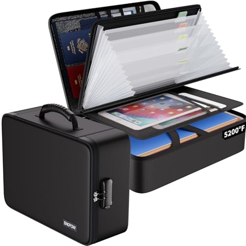 ENGPOW 5200℉ Feuerfeste Dokumentenbox mit Schloss,7 Fächer | A4 Ordner,Organizer,Aufbewahrungsbox,Tragbare Aktentasche,Zuhause,Büro Dokumentenaufbewahrung für Wichtige Dokumente